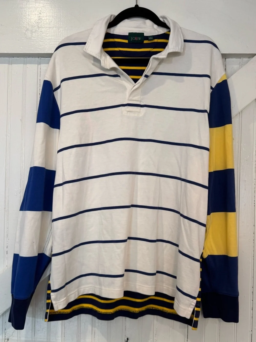 J.Crew Rugby Shirt Men’s Large Striped Navy Yellow Preppy Cotton